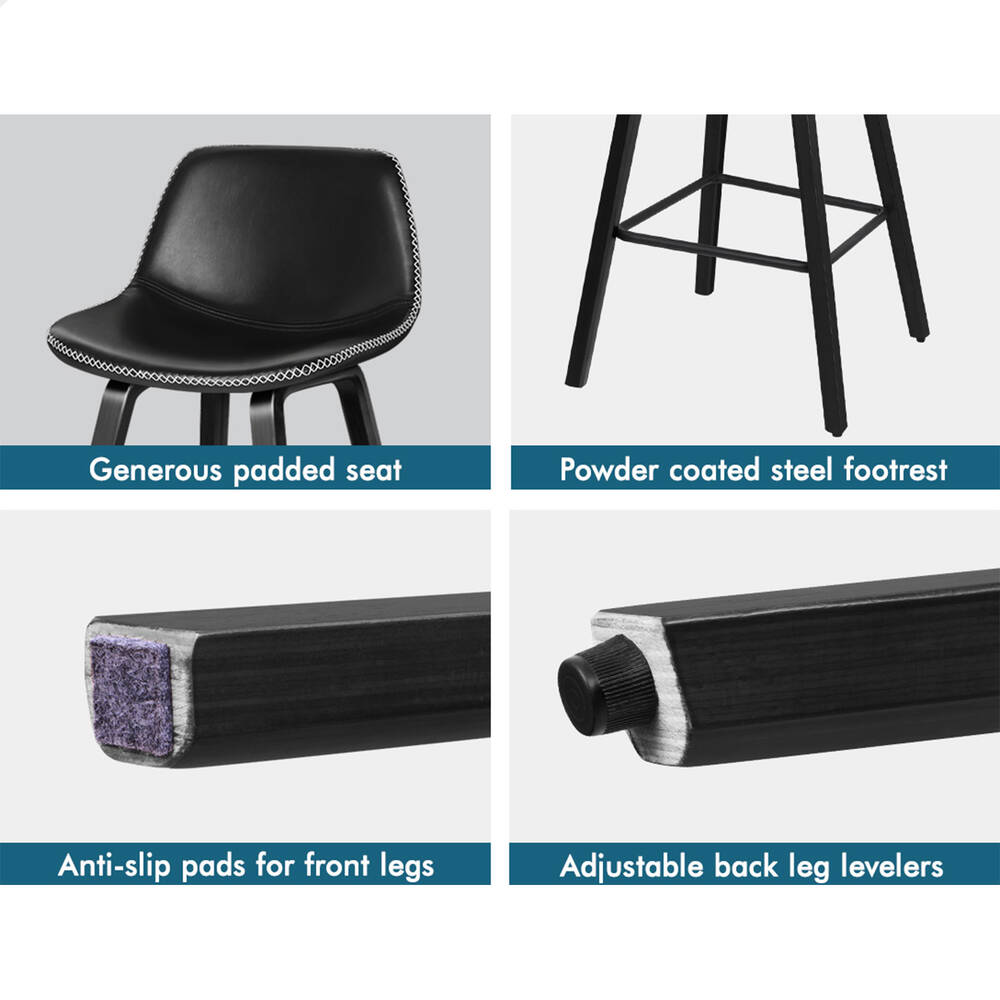 2x ALFORDSON Bar Stools Faux Leather All Black