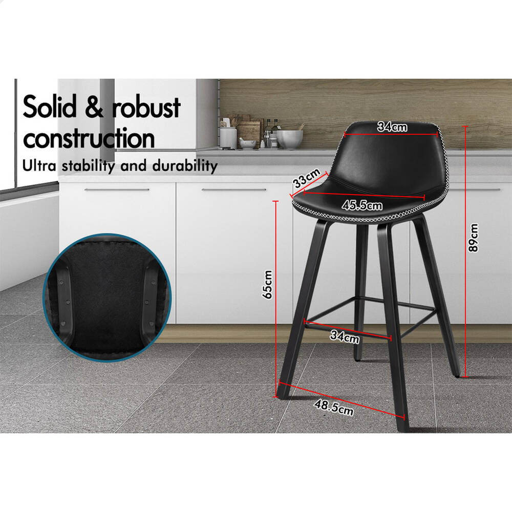 2x ALFORDSON Bar Stools Faux Leather All Black