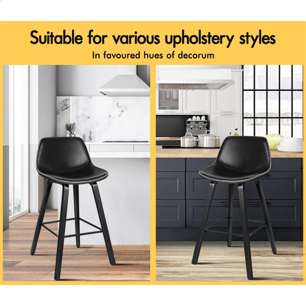 2x ALFORDSON Bar Stools Faux Leather All Black