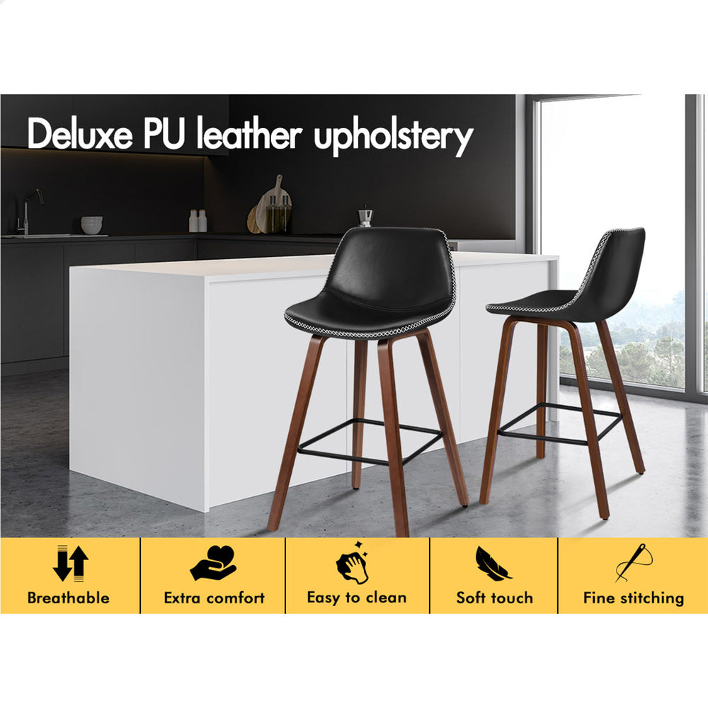 2x ALFORDSON Bar Stools Faux Leather Black