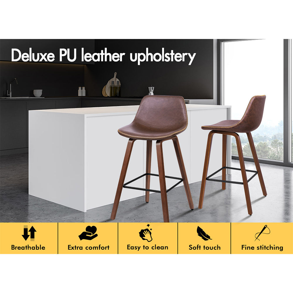 2x ALFORDSON Bar Stools Faux Leather Coffee