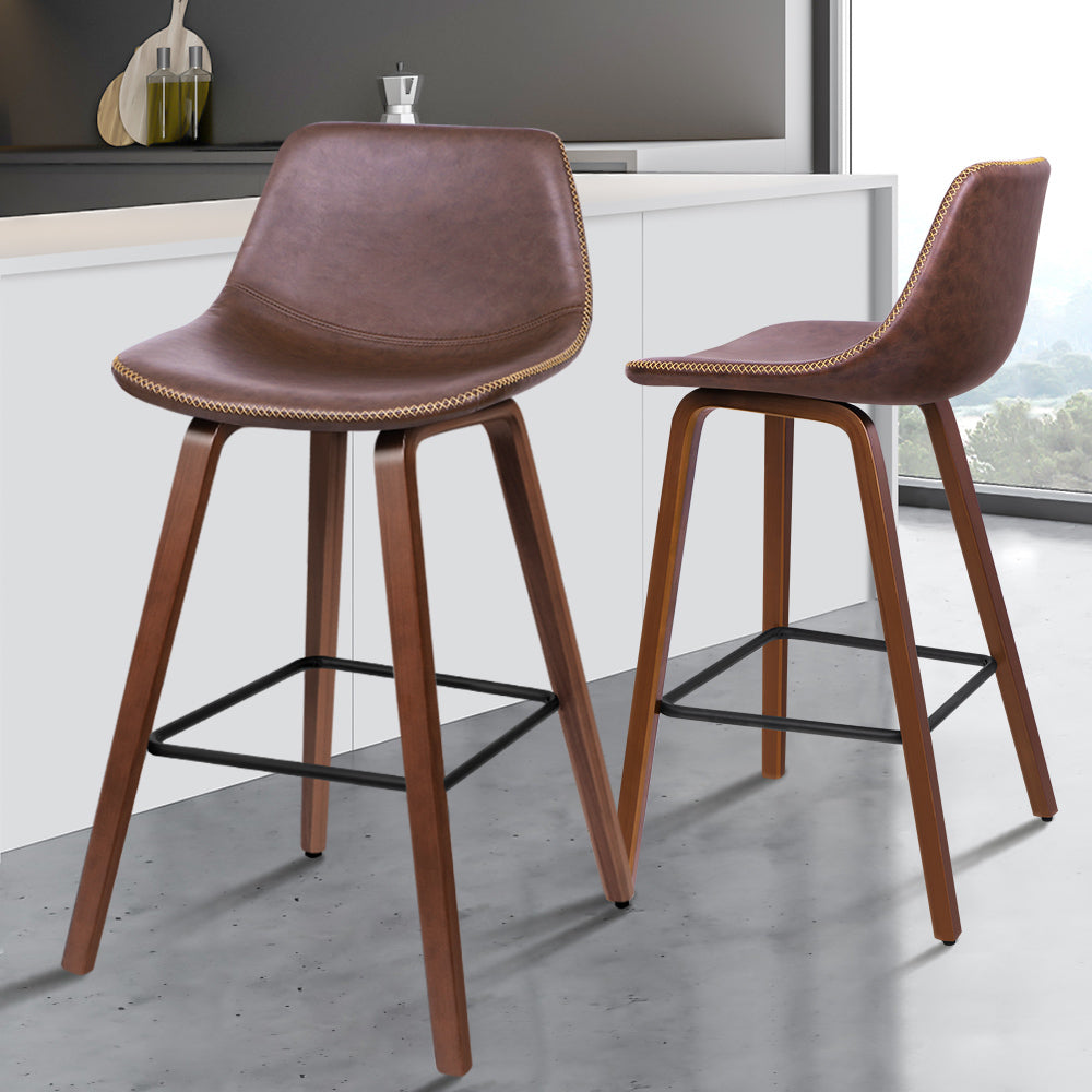 2x ALFORDSON Bar Stools Faux Leather Coffee