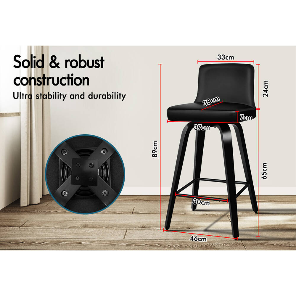 2x ALFORDSON Bar Stools Swivel Chair All Black