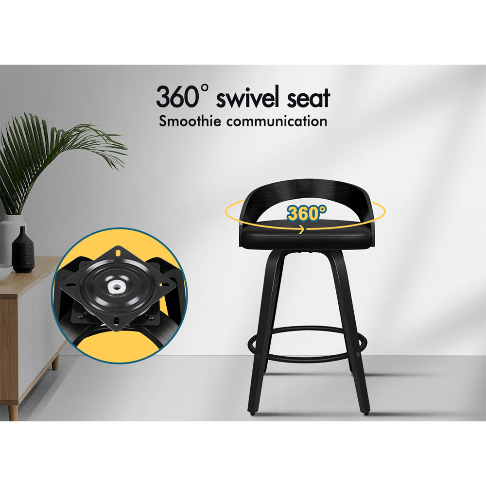 2x ALFORDSON Bar Stools Caden Wide Backrest All Black