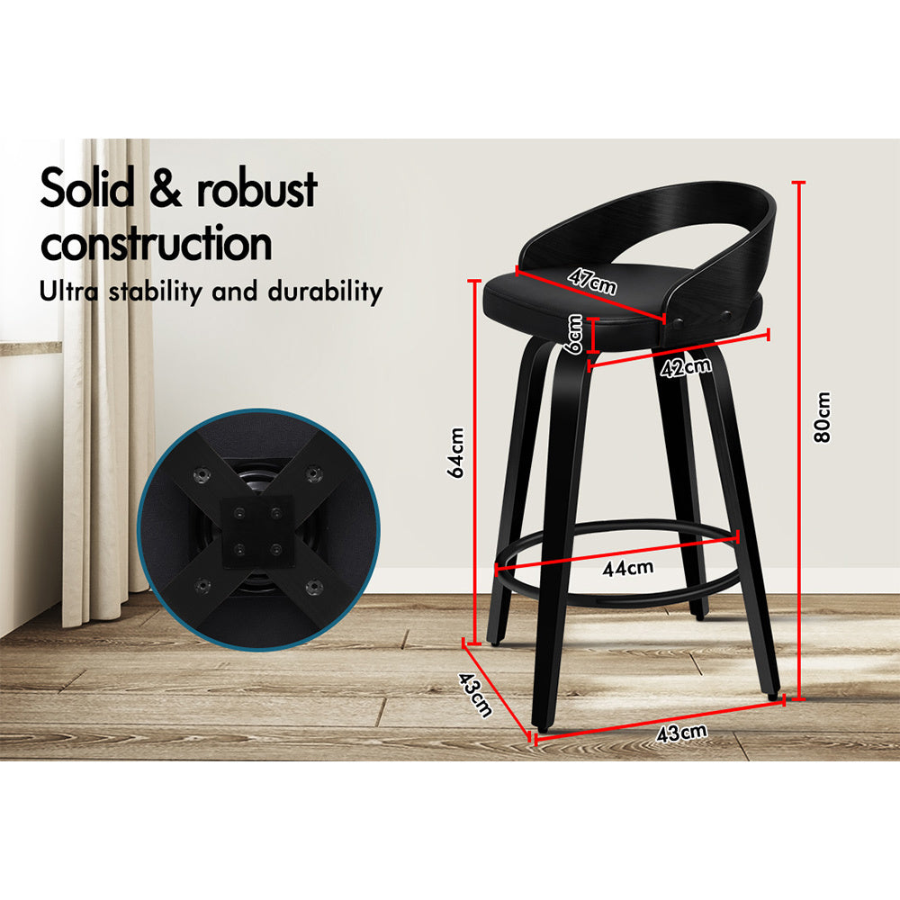 2x ALFORDSON Bar Stools Caden Wide Backrest All Black