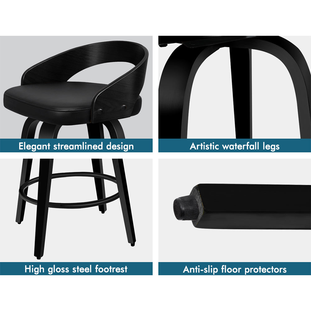 2x ALFORDSON Bar Stools Caden Wide Backrest All Black