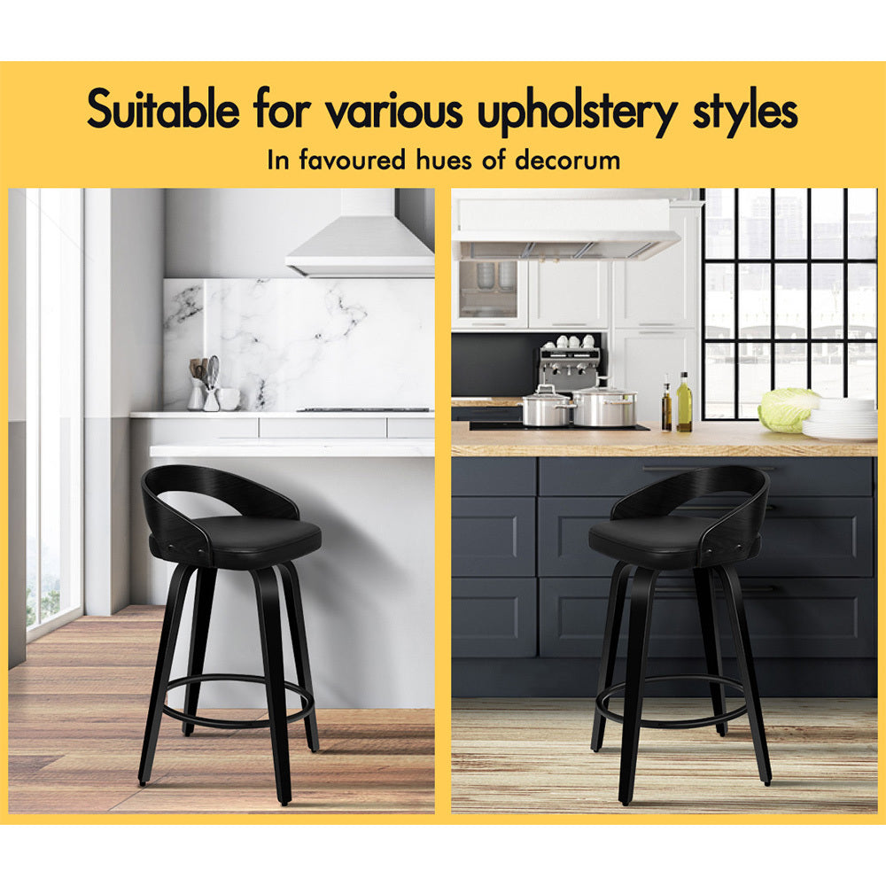2x ALFORDSON Bar Stools Caden Wide Backrest All Black