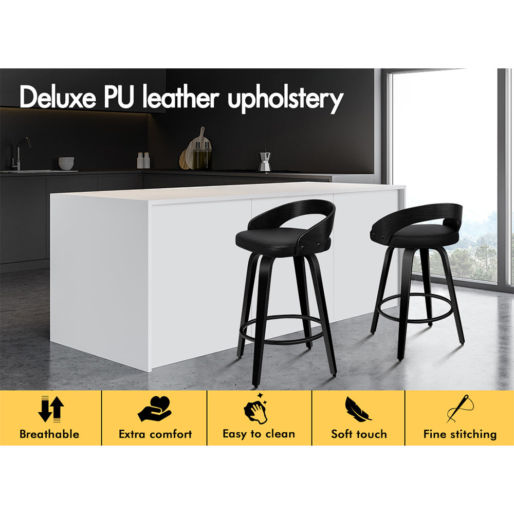 2x ALFORDSON Bar Stools Caden Wide Backrest All Black