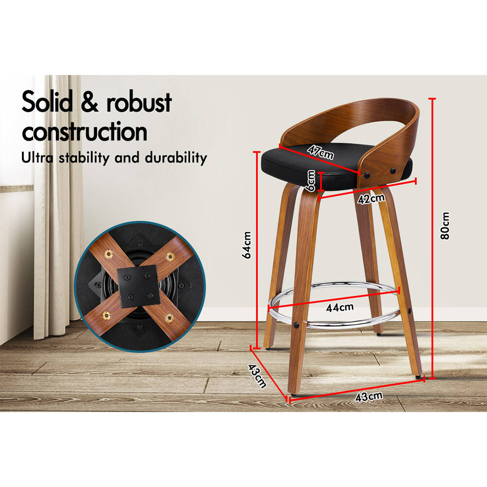 2x ALFORDSON Bar Stools Caden Wide Backrest Black