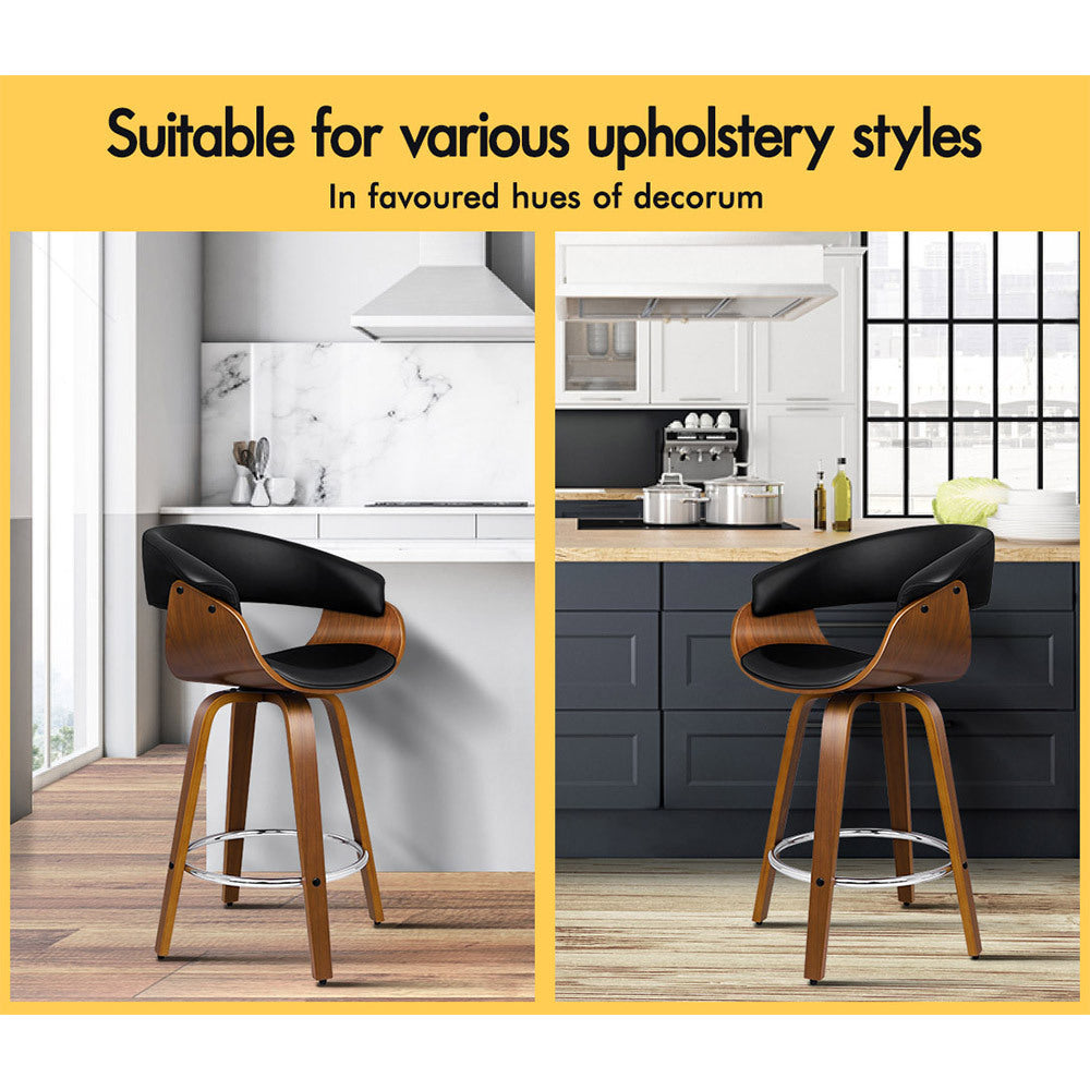 Alfordson 2x Wooden Bar Stools Dacre Kitchen Swivel Dining Chair BLACK