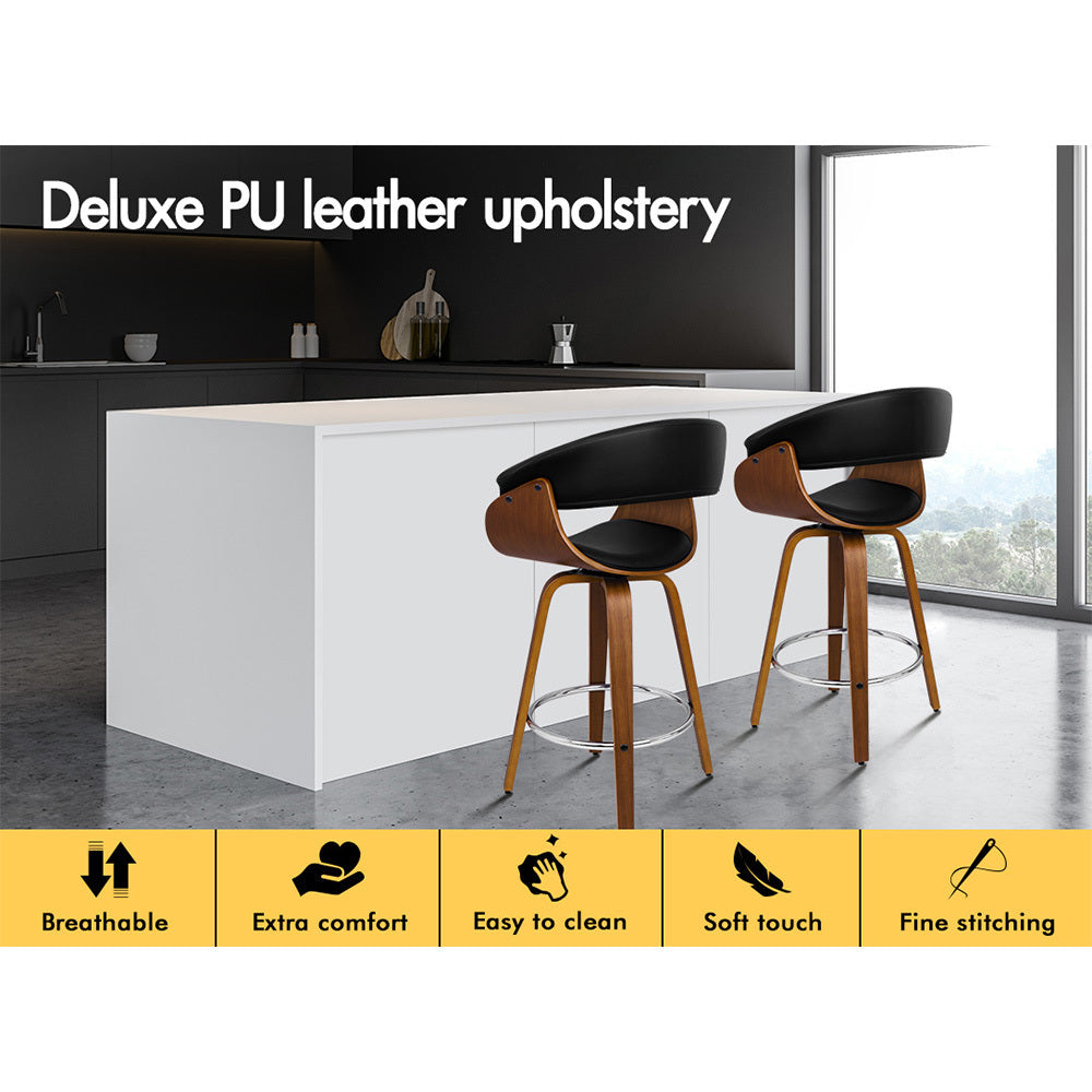 Alfordson 2x Wooden Bar Stools Dacre Kitchen Swivel Dining Chair BLACK