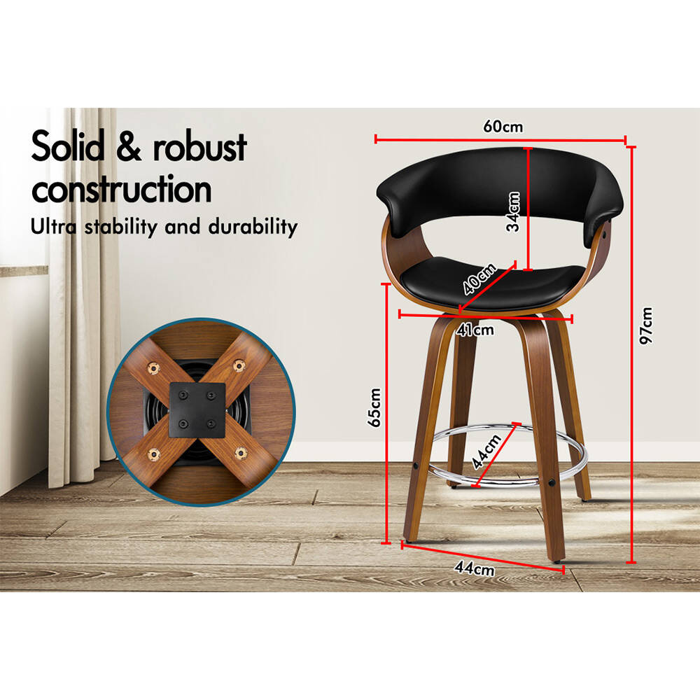 Alfordson 2x Wooden Bar Stools Dacre Kitchen Swivel Dining Chair BLACK