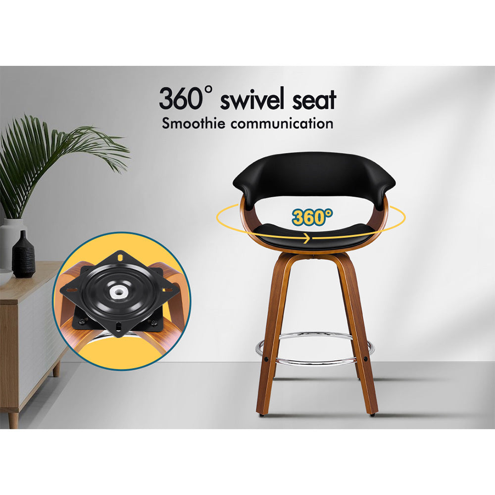 Alfordson 2x Wooden Bar Stools Dacre Kitchen Swivel Dining Chair BLACK