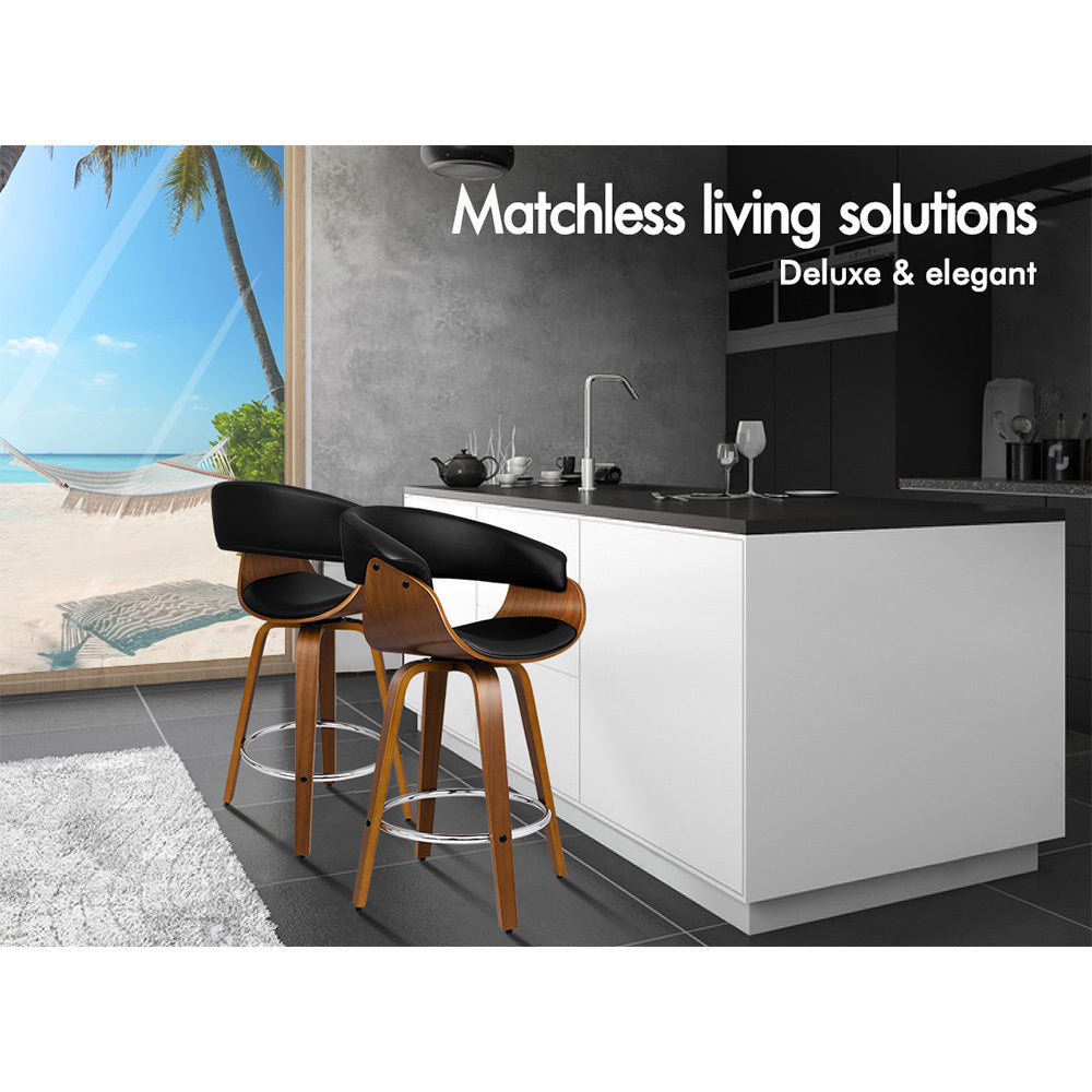 Alfordson 2x Wooden Bar Stools Dacre Kitchen Swivel Dining Chair BLACK
