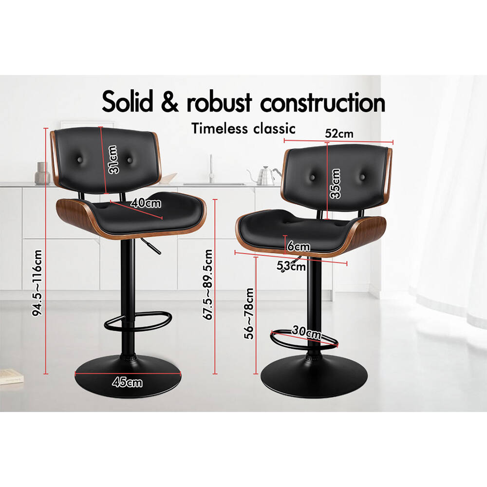 2x ALFORDSON Bar Stool Swivel Chair Black