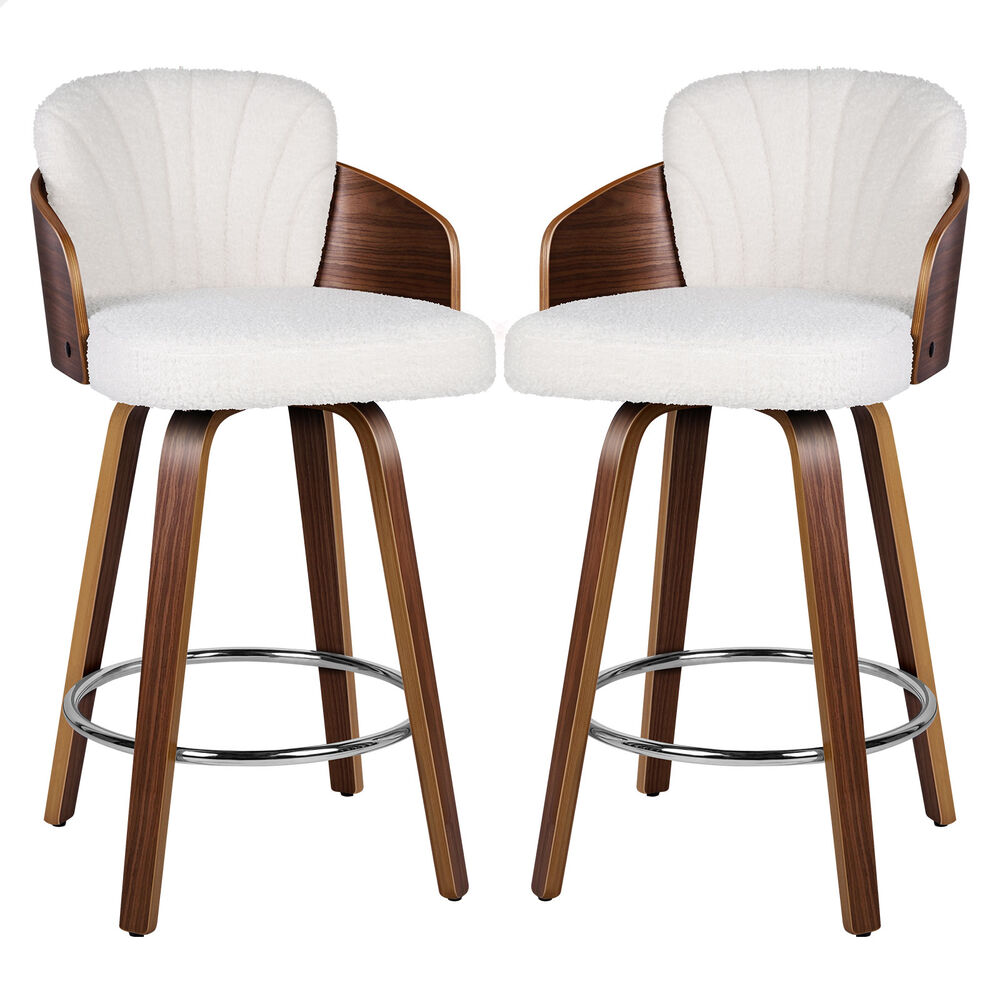 ALFORDSON 2x Swivel Bar Stools Alice Kitchen Wooden Dining Chair Boucle White