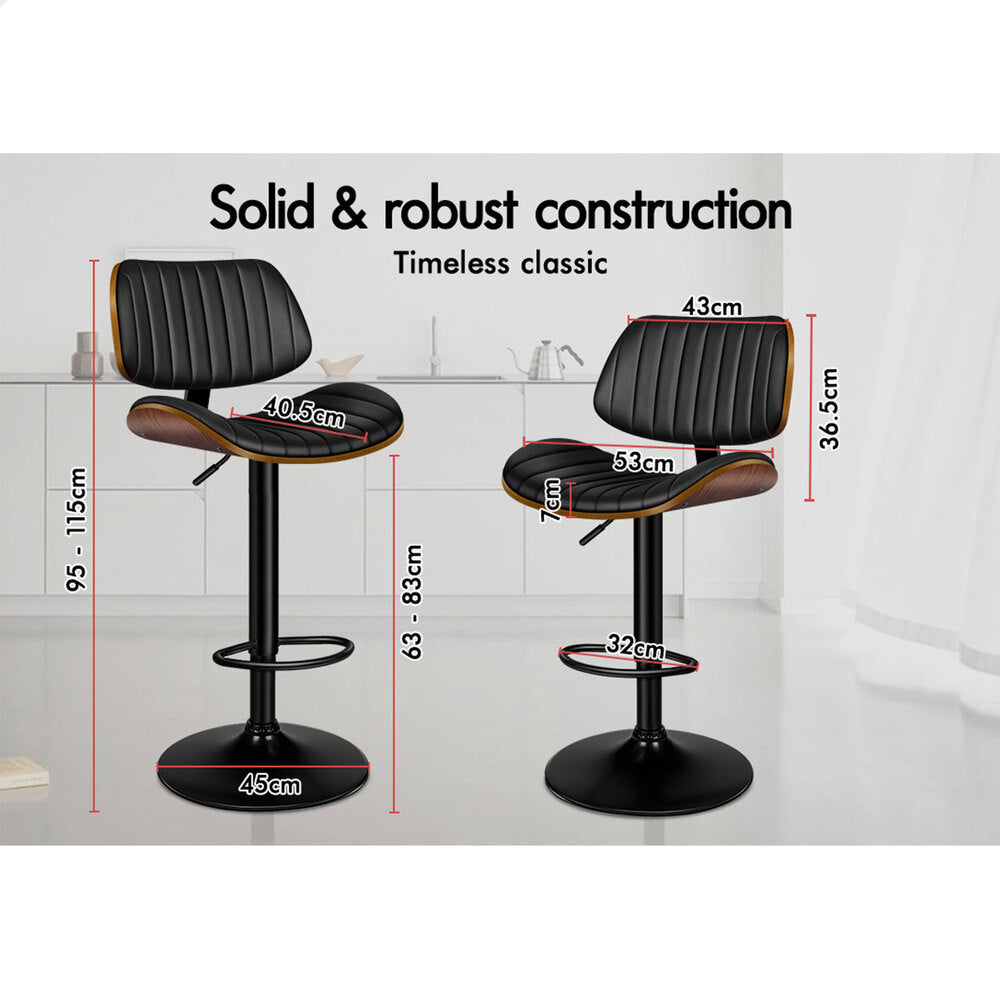 2x ALFORDSON Bar Stools Upholstered Backrest Black