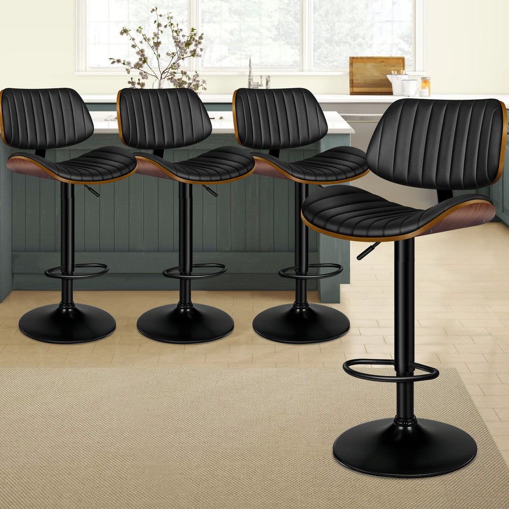 4x ALFORDSON Bar Stools Upholstered Backrest Black