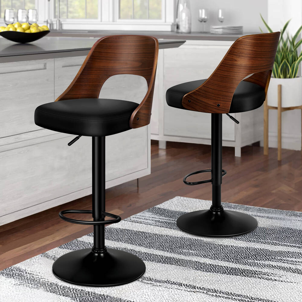 2x ALFORDSON Bar Stools Wooden Leather Black