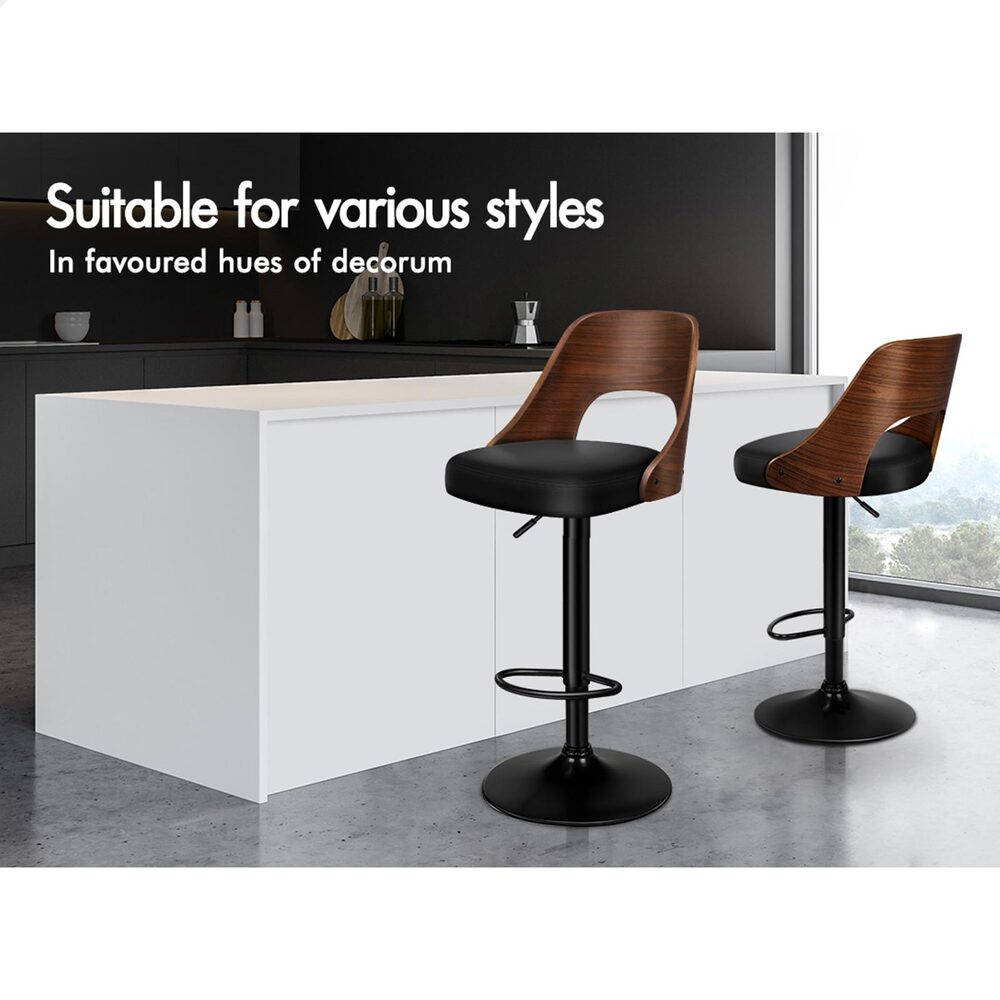 2x ALFORDSON Bar Stools Wooden Leather Black