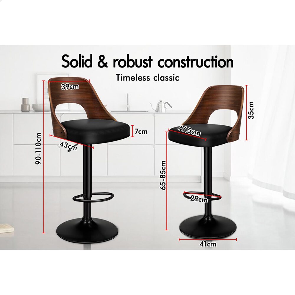 2x ALFORDSON Bar Stools Wooden Leather Black