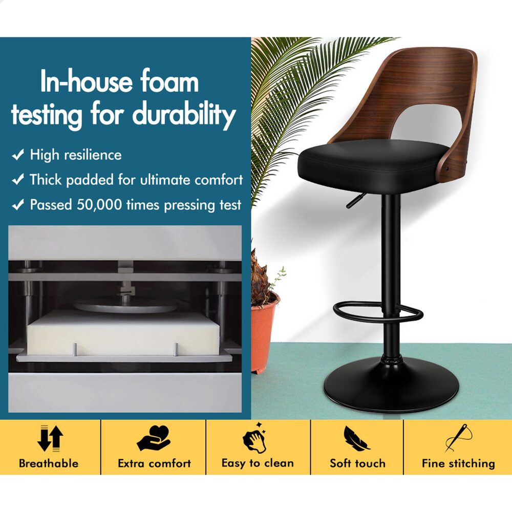 2x ALFORDSON Bar Stools Wooden Leather Black