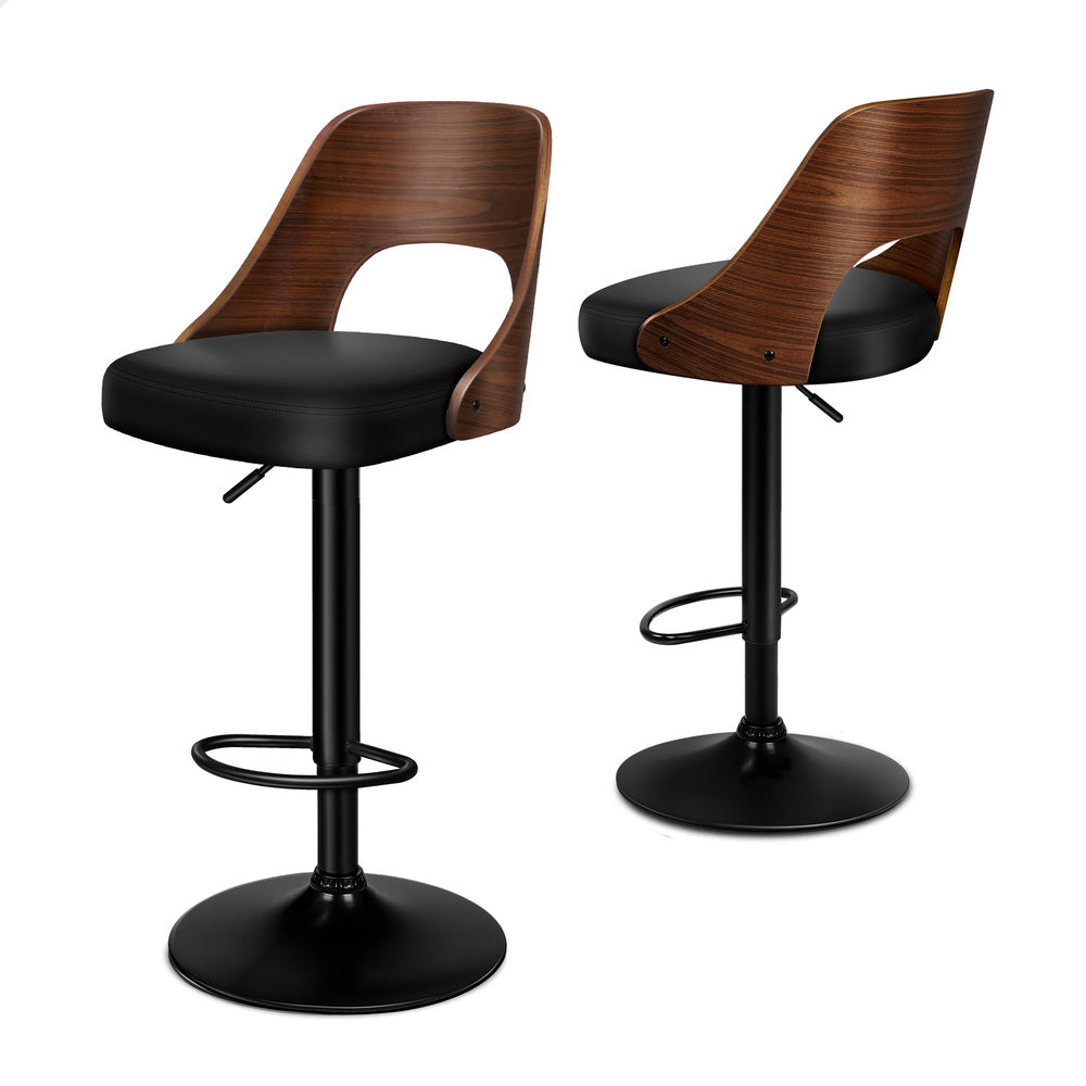 2x ALFORDSON Bar Stools Wooden Leather Black