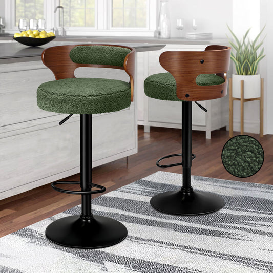 ALFORDSON 2x Bar Stool Kitchen Swivel Chair Wooden Boucle Ramiro Green
