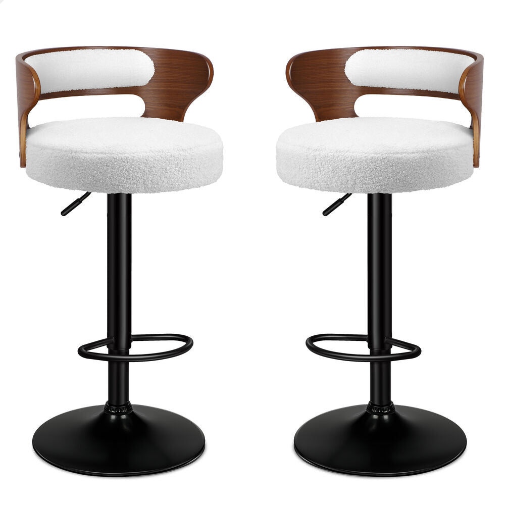 ALFORDSON 2x Bar Stool Kitchen Swivel Chair Wooden Boucle Ramiro White