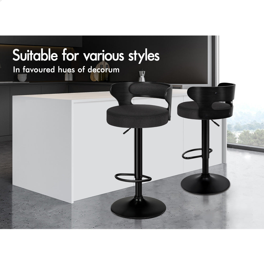 2x ALFORDSON Bar Stools Linen Fabric All Black