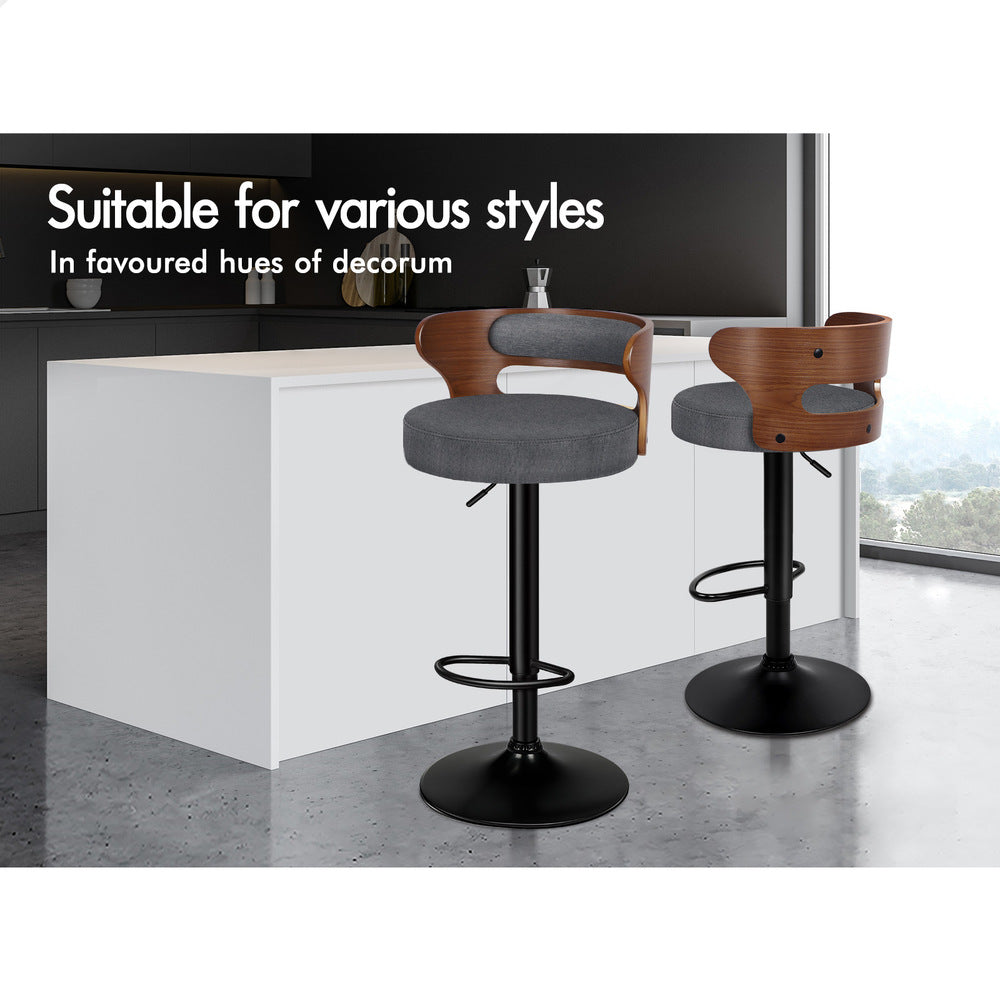 2x ALFORDSON Bar Stools Linen Fabric Grey