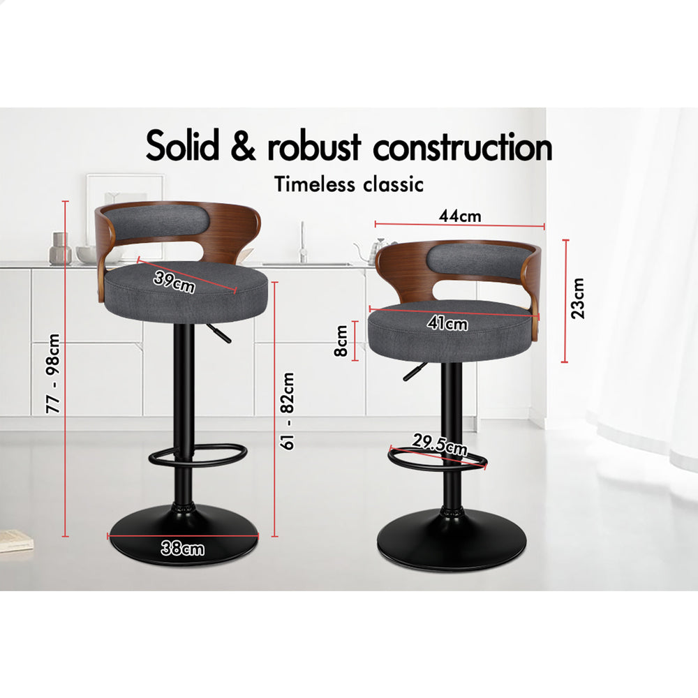 2x ALFORDSON Bar Stools Linen Fabric Grey