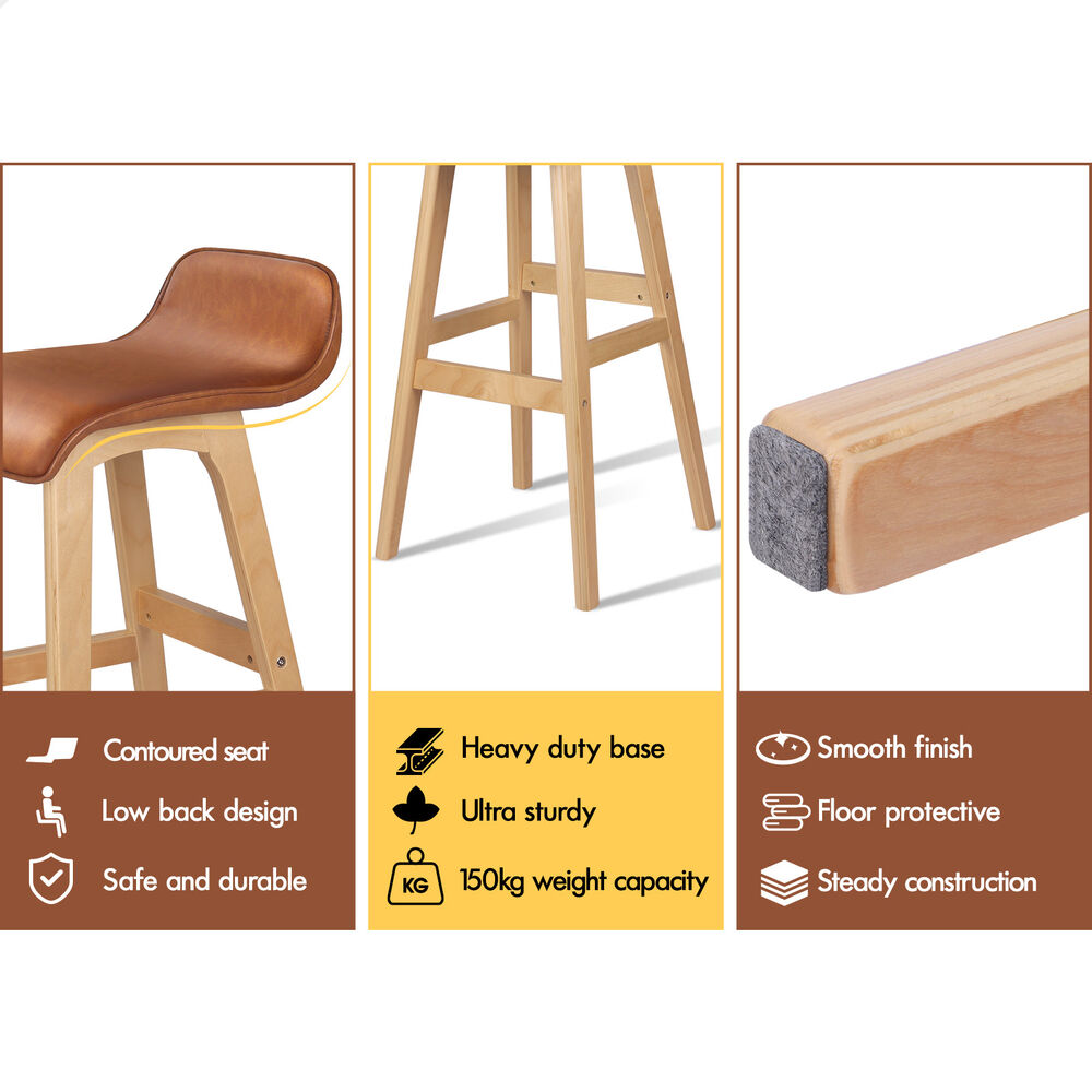 ALFORDSON 2x Wooden Bar Stools 74cm Kitchen Dining Chair Leather Samuel Brown
