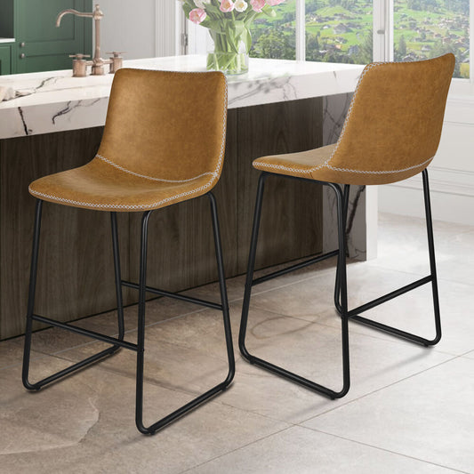 ALFORDSON 2x Bar Stools 66cm Kitchen Counter Metal Vintage Dining Chairs Brown