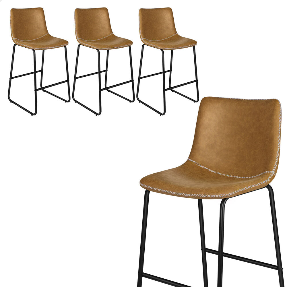 ALFORDSON 4x Bar Stools 66cm Kitchen Counter Metal Vintage Dining Chairs Brown
