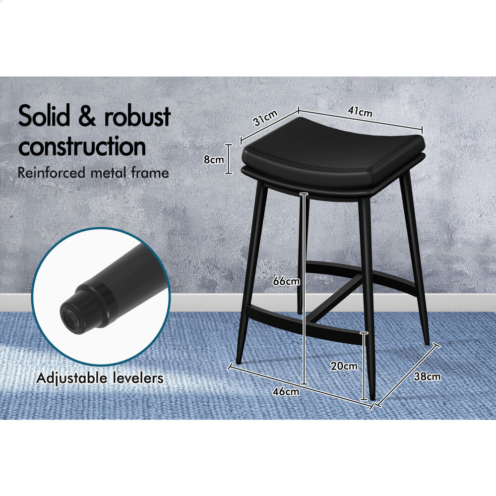 ALFORDSON 2x Bar Stools 66cm Kitchen Counter Metal Leather Dining Chairs Black