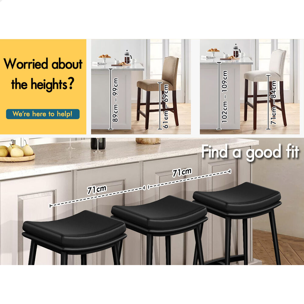 ALFORDSON 2x Bar Stools 66cm Kitchen Counter Metal Leather Dining Chairs Black