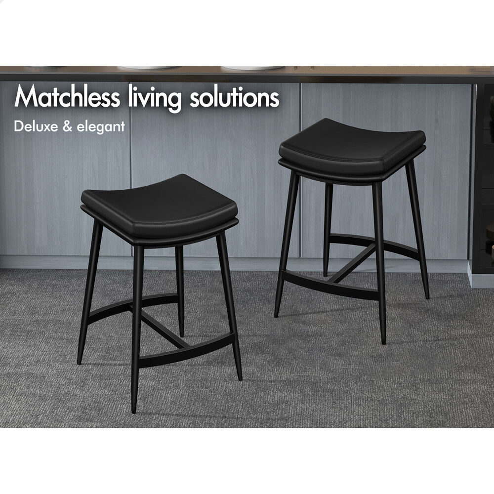ALFORDSON 2x Bar Stools 66cm Kitchen Counter Metal Leather Dining Chairs Black