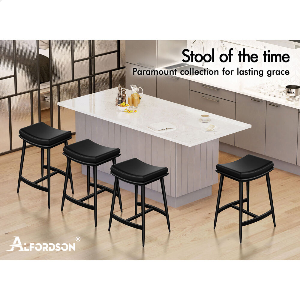 ALFORDSON 4x Bar Stools 66cm Kitchen Counter Metal Leather Dining Chairs Black