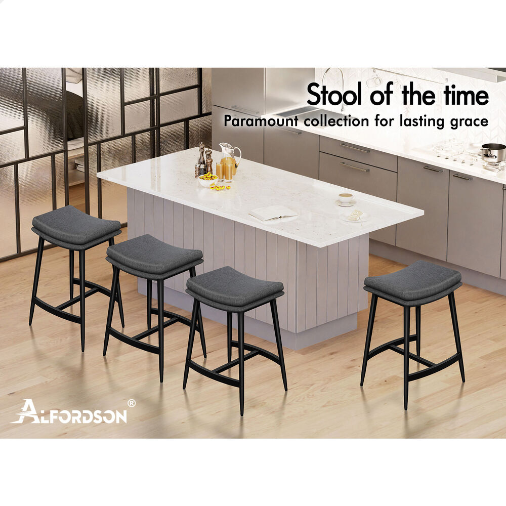 ALFORDSON 2x Bar Stools 66cm Kitchen Counter Fabric Dining Chairs Dark Grey