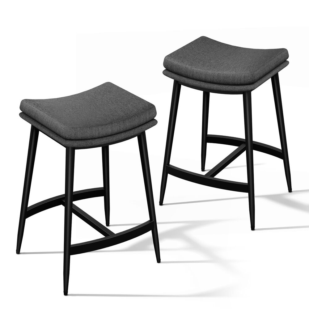 ALFORDSON 2x Bar Stools 66cm Kitchen Counter Fabric Dining Chairs Dark Grey
