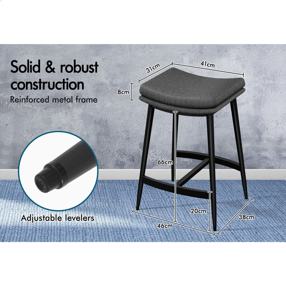 ALFORDSON 2x Bar Stools 66cm Kitchen Counter Fabric Dining Chairs Dark Grey
