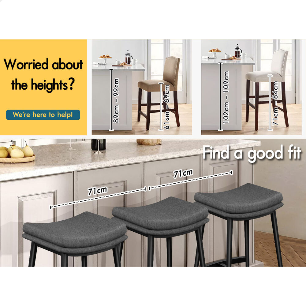 ALFORDSON 4x Bar Stools 66cm Kitchen Counter Fabric Dining Chairs Dark Grey