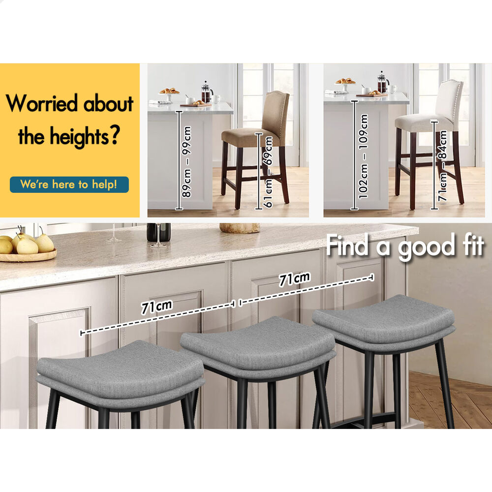 ALFORDSON 2x Bar Stools 66cm Kitchen Counter Metal Fabric Dining Chairs Grey