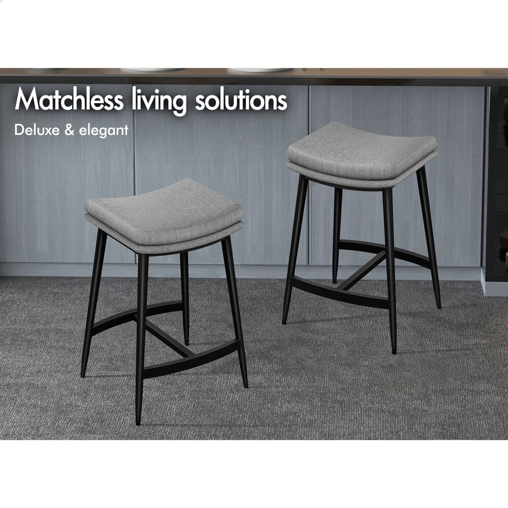 ALFORDSON 2x Bar Stools 66cm Kitchen Counter Metal Fabric Dining Chairs Grey