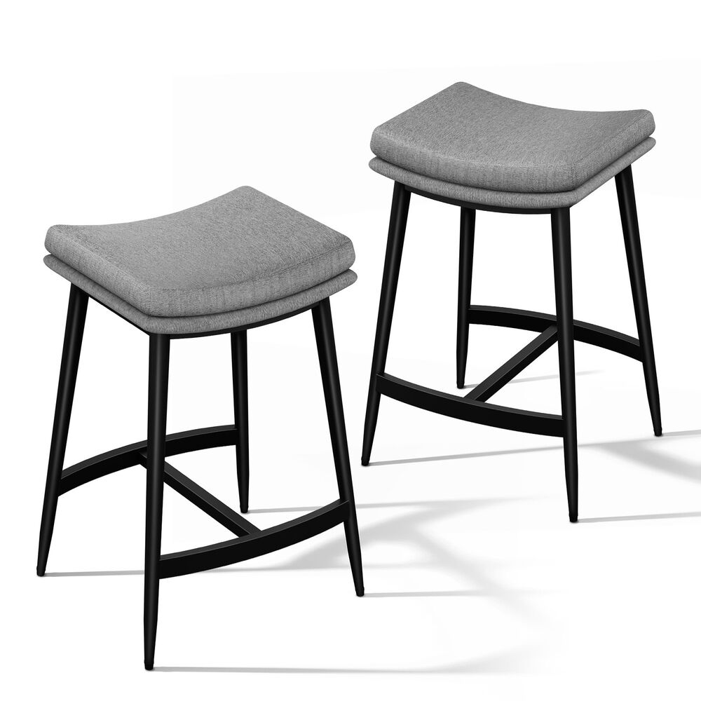 ALFORDSON 2x Bar Stools 66cm Kitchen Counter Metal Fabric Dining Chairs Grey