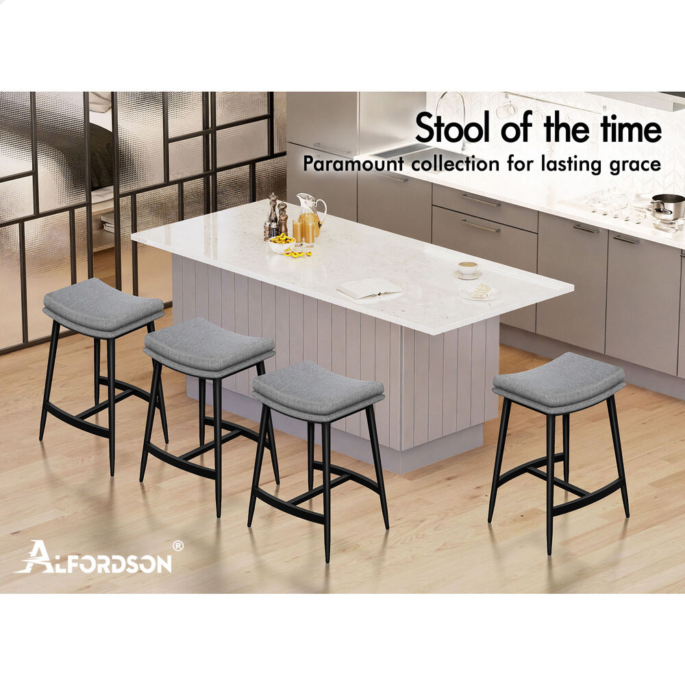 ALFORDSON 4x Bar Stools 66cm Kitchen Counter Metal Fabric Dining Chairs Grey