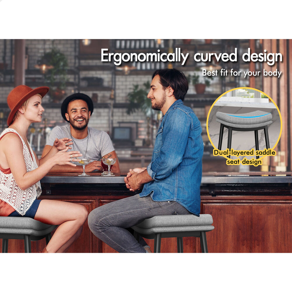 ALFORDSON 4x Bar Stools 66cm Kitchen Counter Metal Fabric Dining Chairs Grey