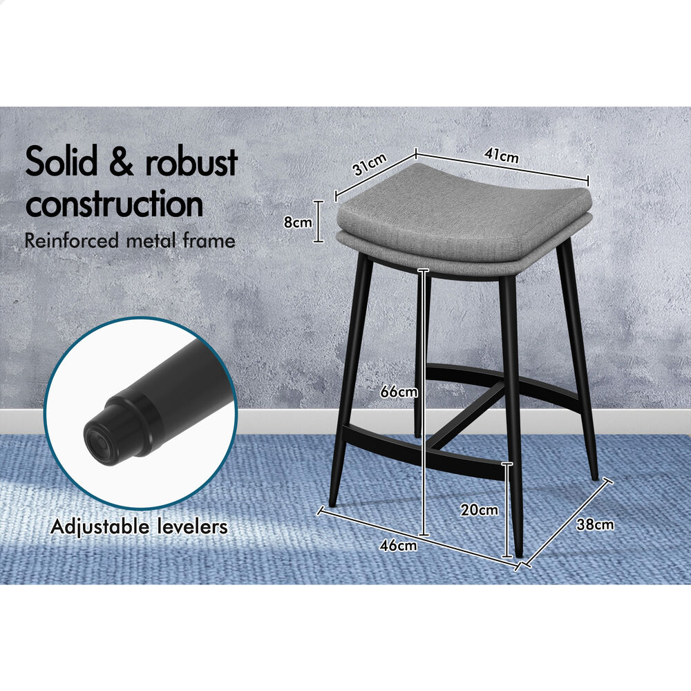 ALFORDSON 4x Bar Stools 66cm Kitchen Counter Metal Fabric Dining Chairs Grey