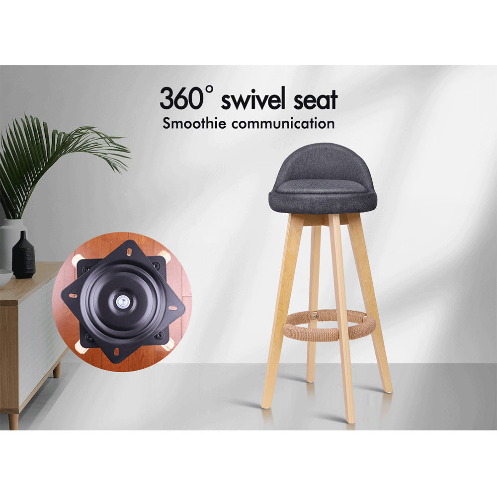 Alfordson 2x Swivel Bar Stools Liam Kitchen Dining Chair Wooden Fabric Grey